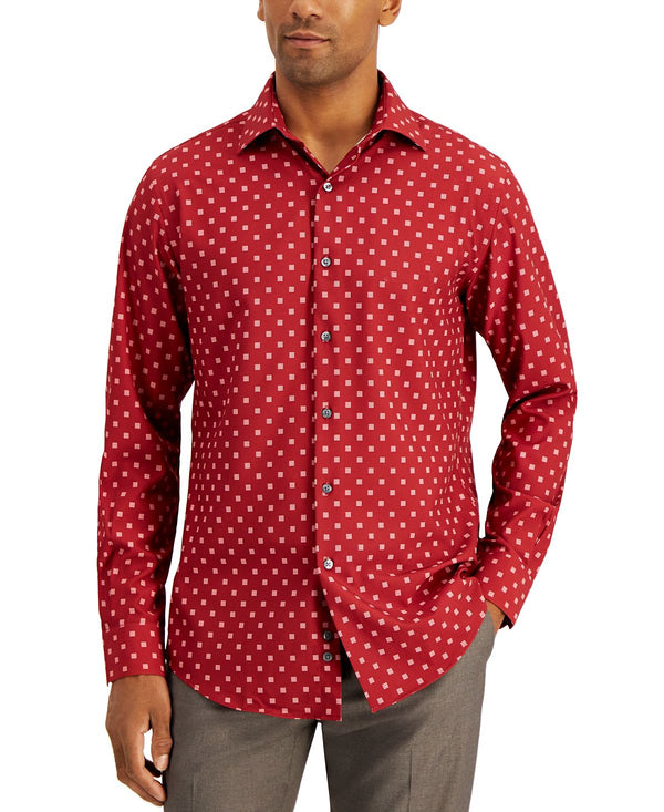 Alfani Slim Fit 4-way Stretch Dress Shirt Red White