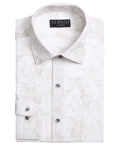 Alfani Slim Fit 4-way Stretch Dress Shirt White Grey