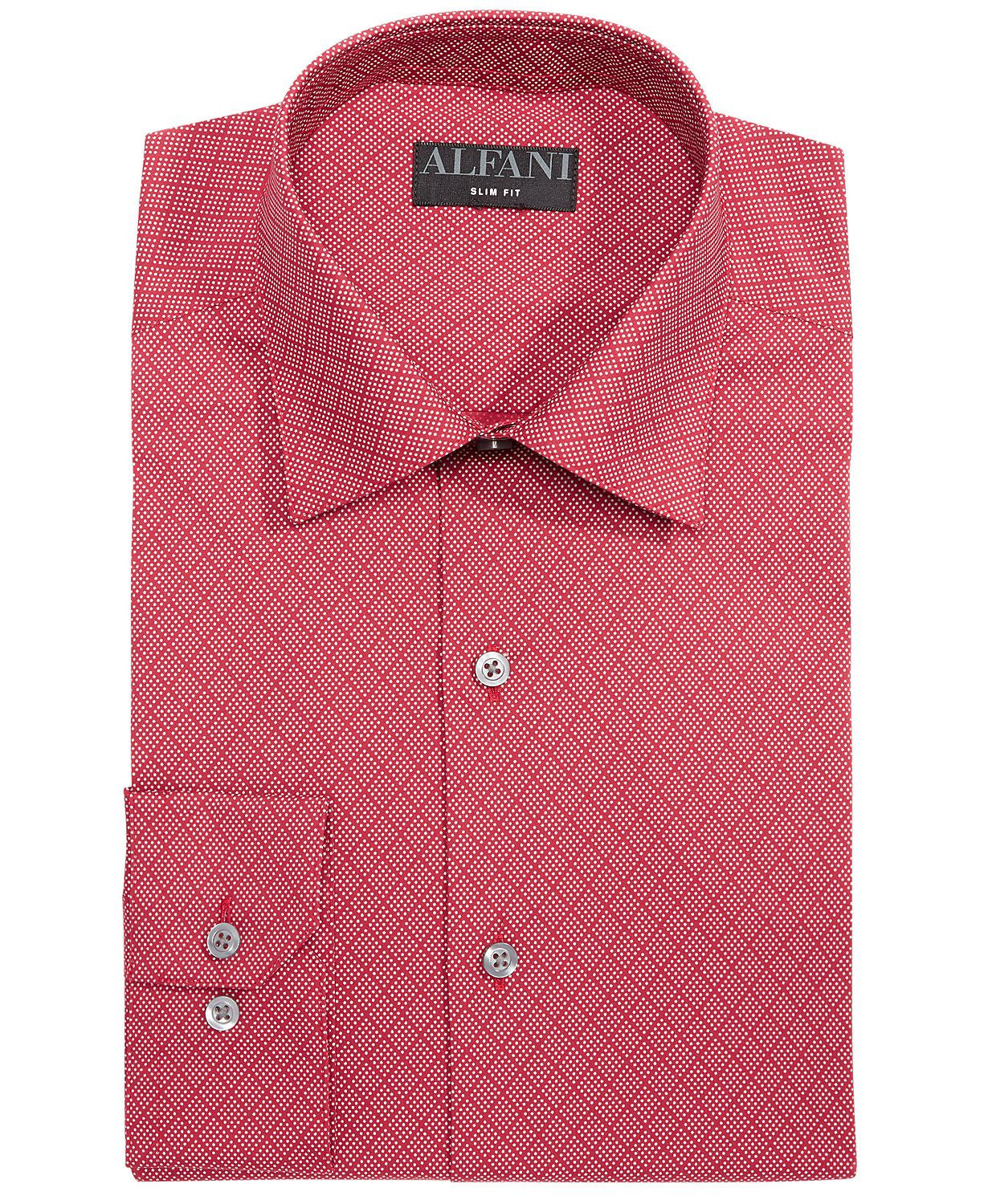 Alfani Slim-fit Performance Stretch Easy-care Dress Shirts Red/grey