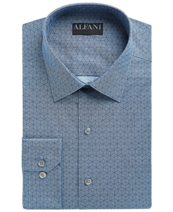 Alfani Slim-fit Performance Stretch Striped Box Dress Shirt Navy Lt Blue