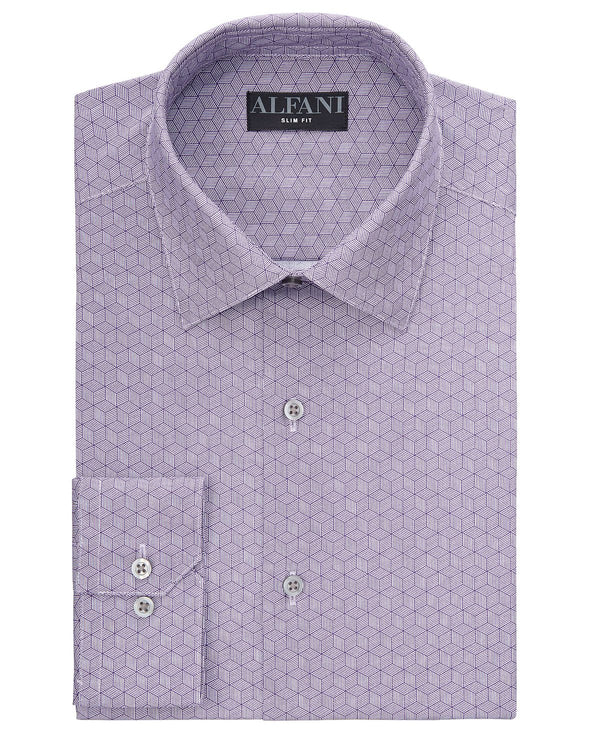 Alfani Slim-fit Performance Stretch Striped Box Dress Shirt Purple White