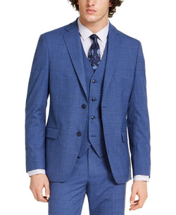 Alfani Slim-fit Stretch Medium Blue Plaid Suit Jacket Blue thumbnail 1