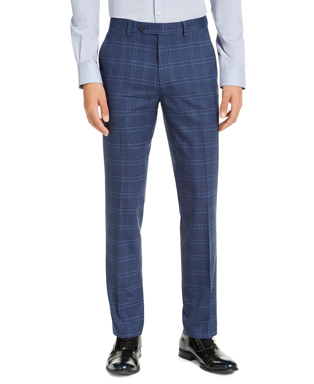 Alfani Slim-fit Stretch Navy Blue Plaid Suit Pants Navy