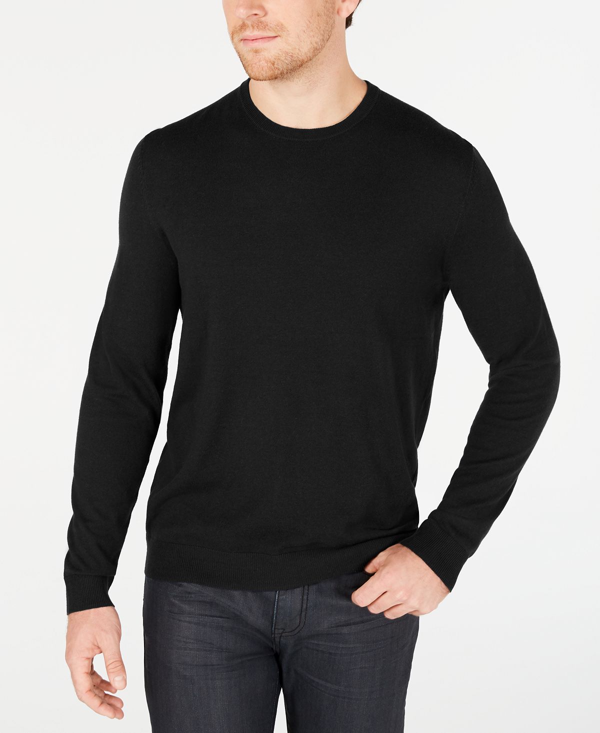 Alfani Solid Crewneck Sweater Deep Black