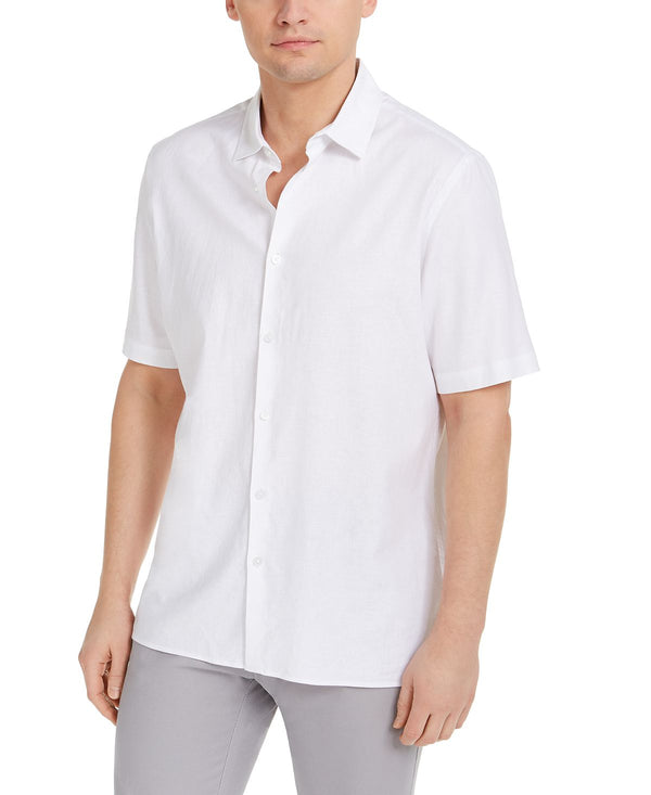Alfani Solid Linen Blend Shirt Bright White