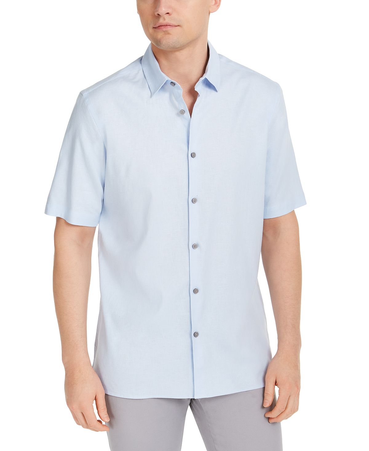Alfani Solid Linen Blend Shirt Cielo