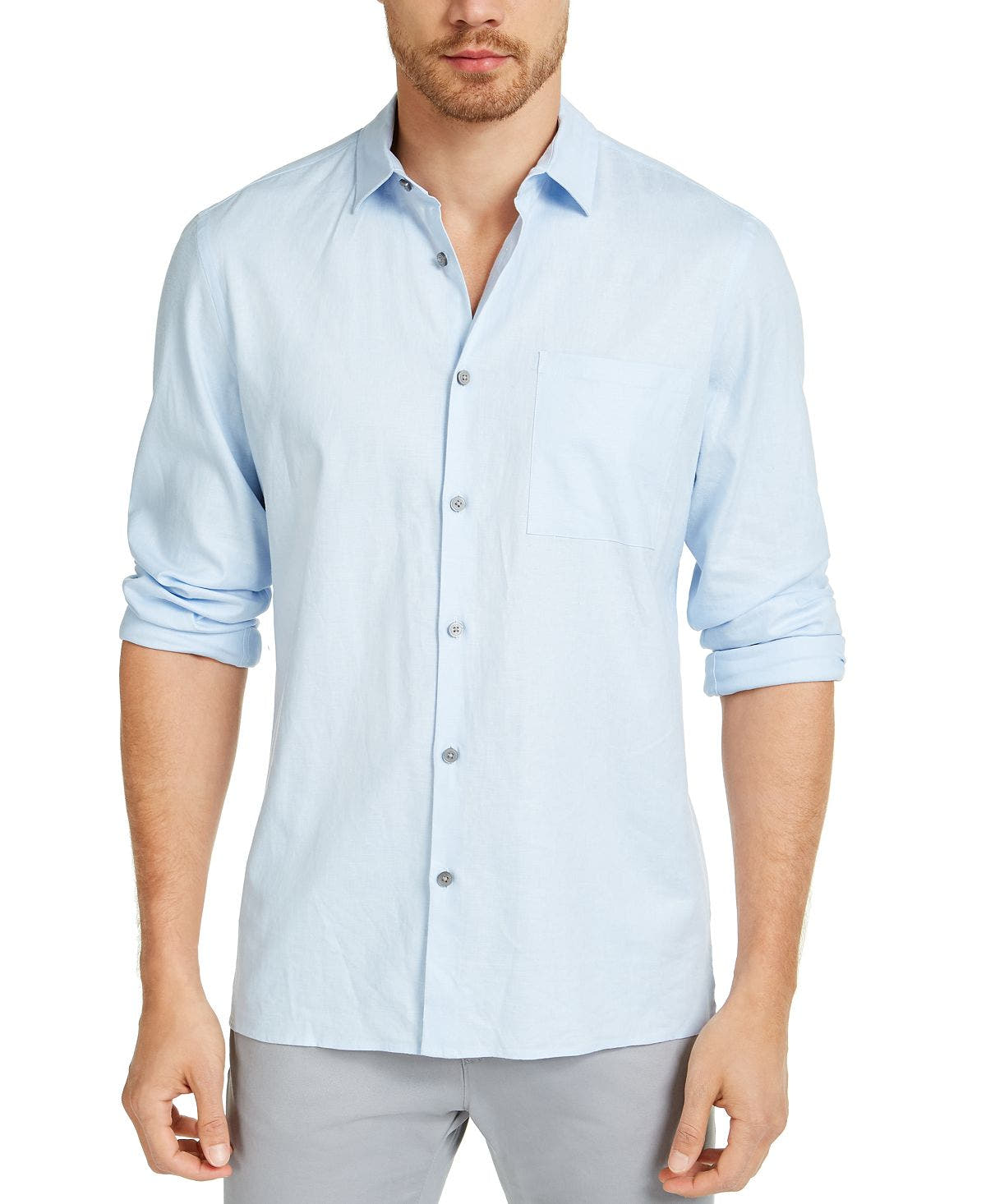Alfani Solid Linen Shirt Cielo