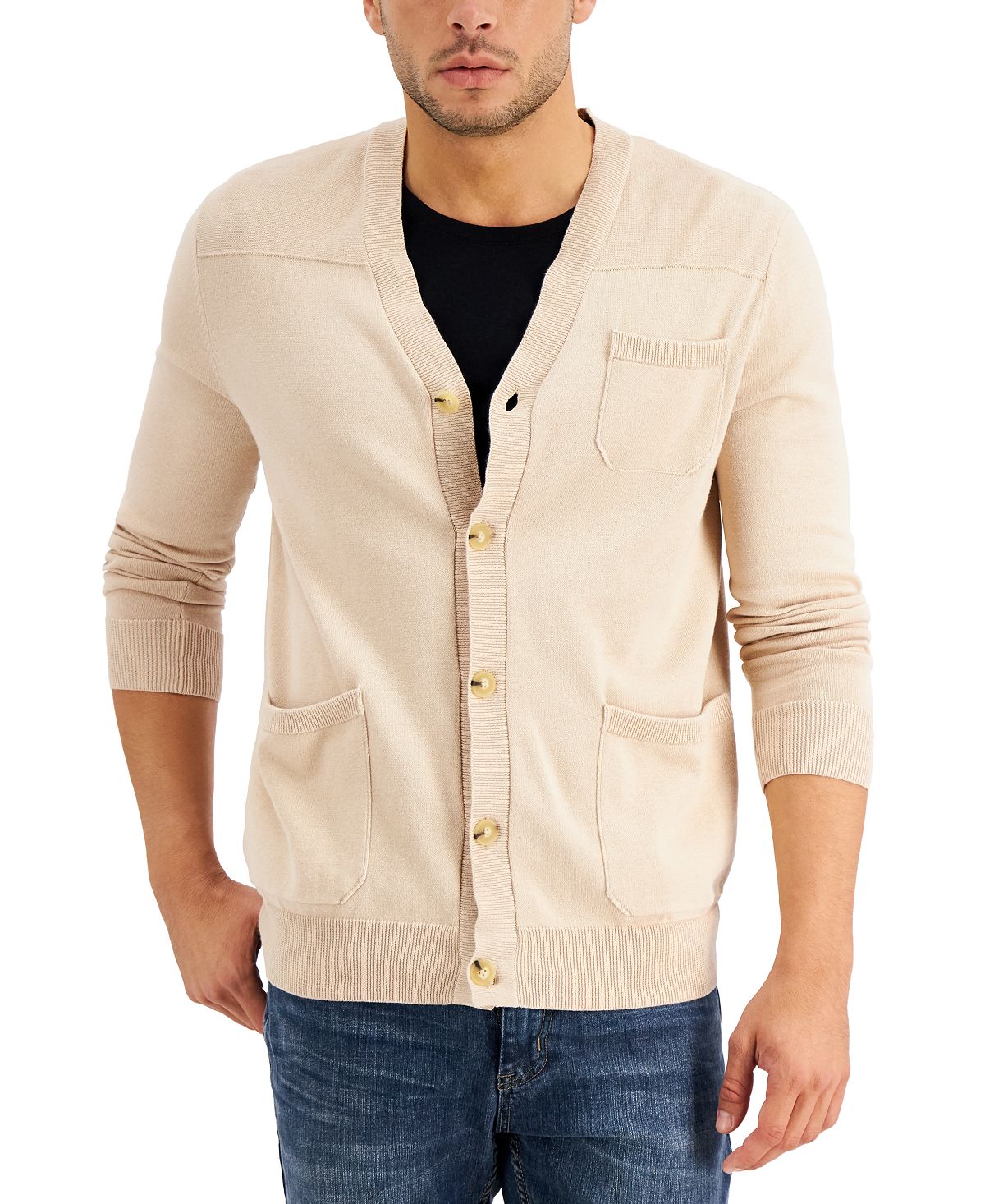 Alfani Solid Pocket Cardigan Sugar Beige