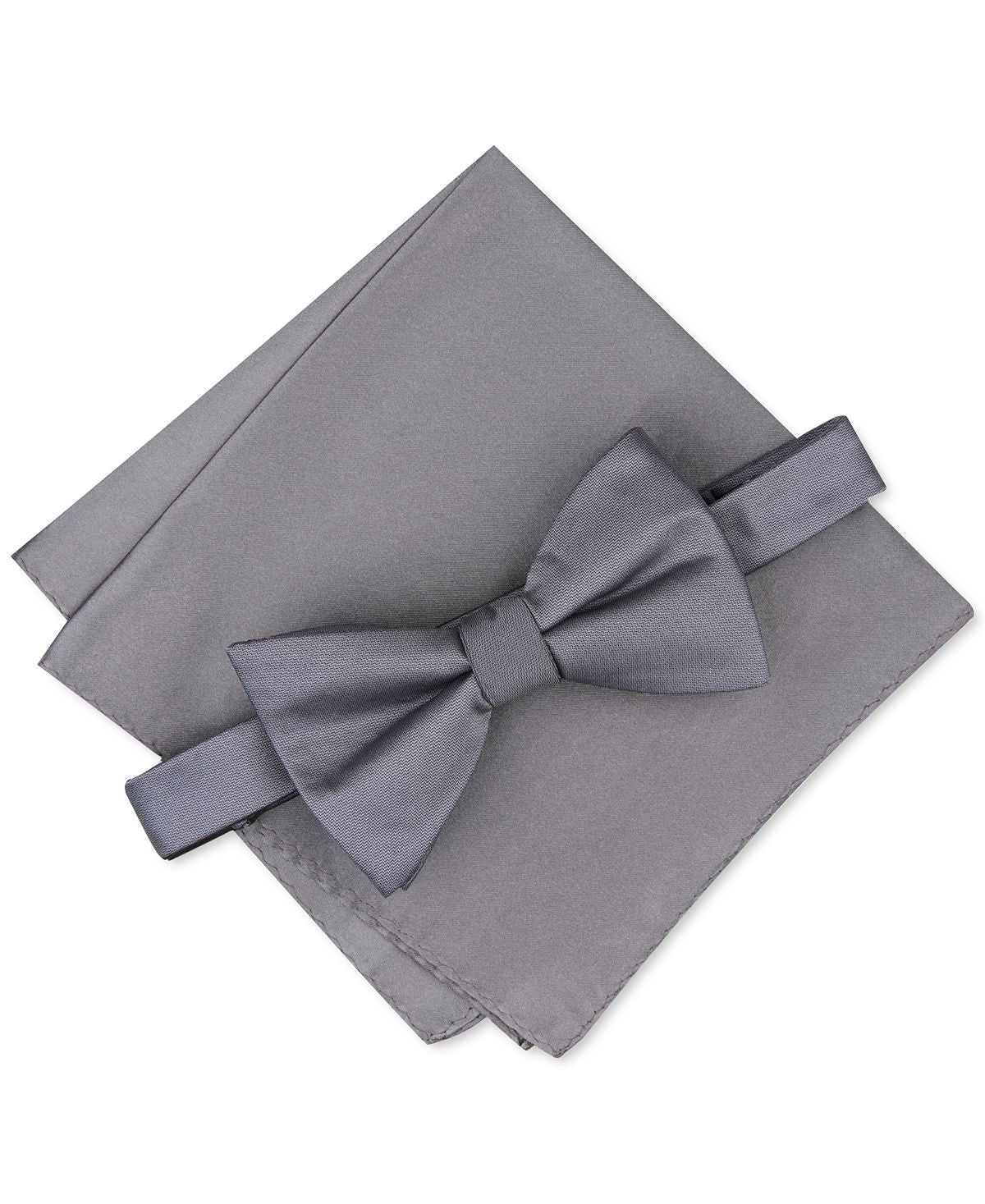 Alfani Solid Textured Pre-tied Bow Tie & Solid Textured Pocket Square Set Charcoal