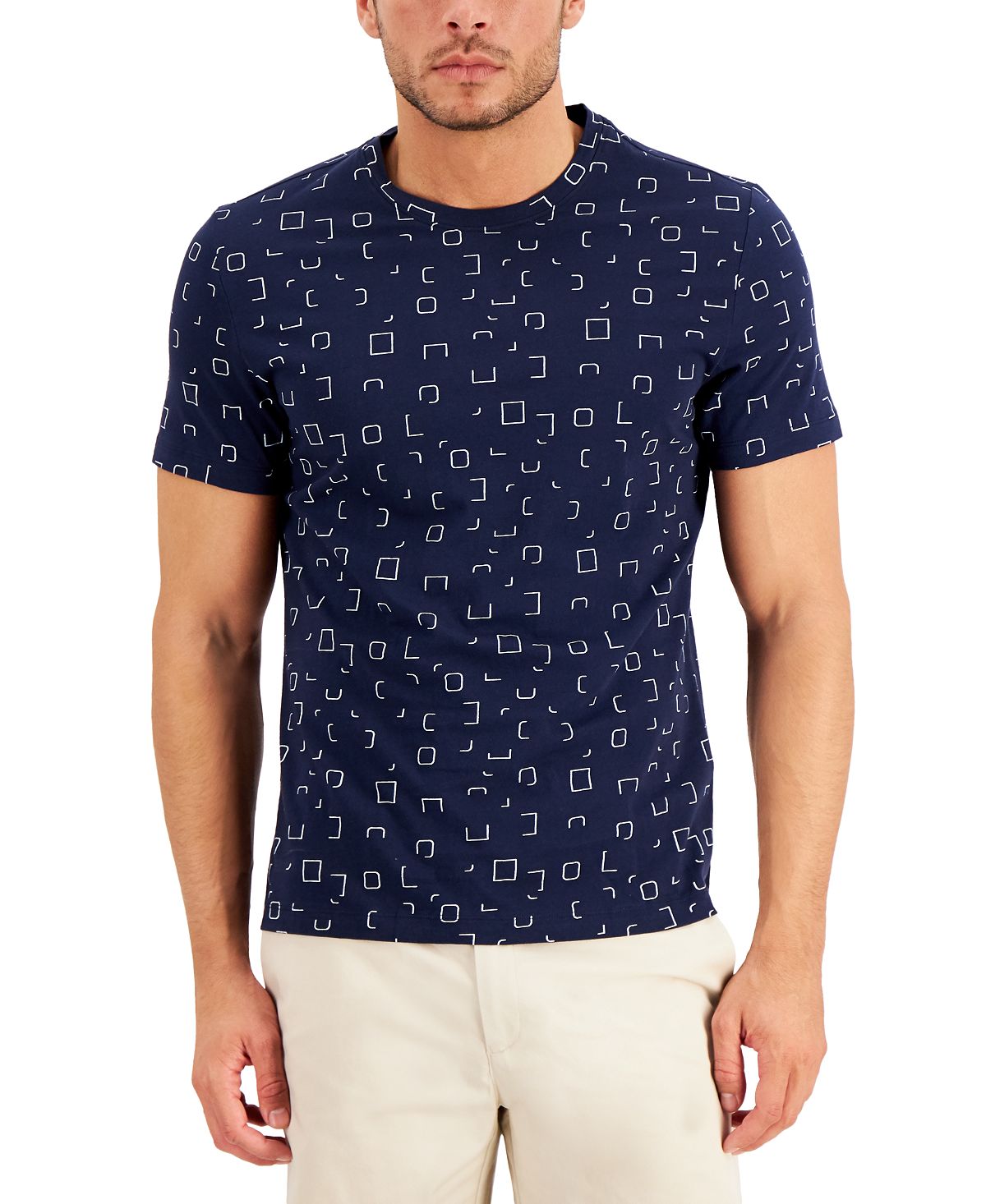 Alfani Square Graphic T-shirt Neo Navy
