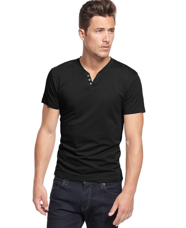 Alfani Stretch Solid Henley T-shirt Deep Black