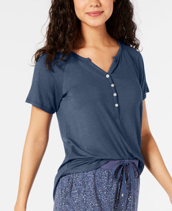 Alfani Super Soft Henley Pajama T-shirt Night Sea thumbnail 1
