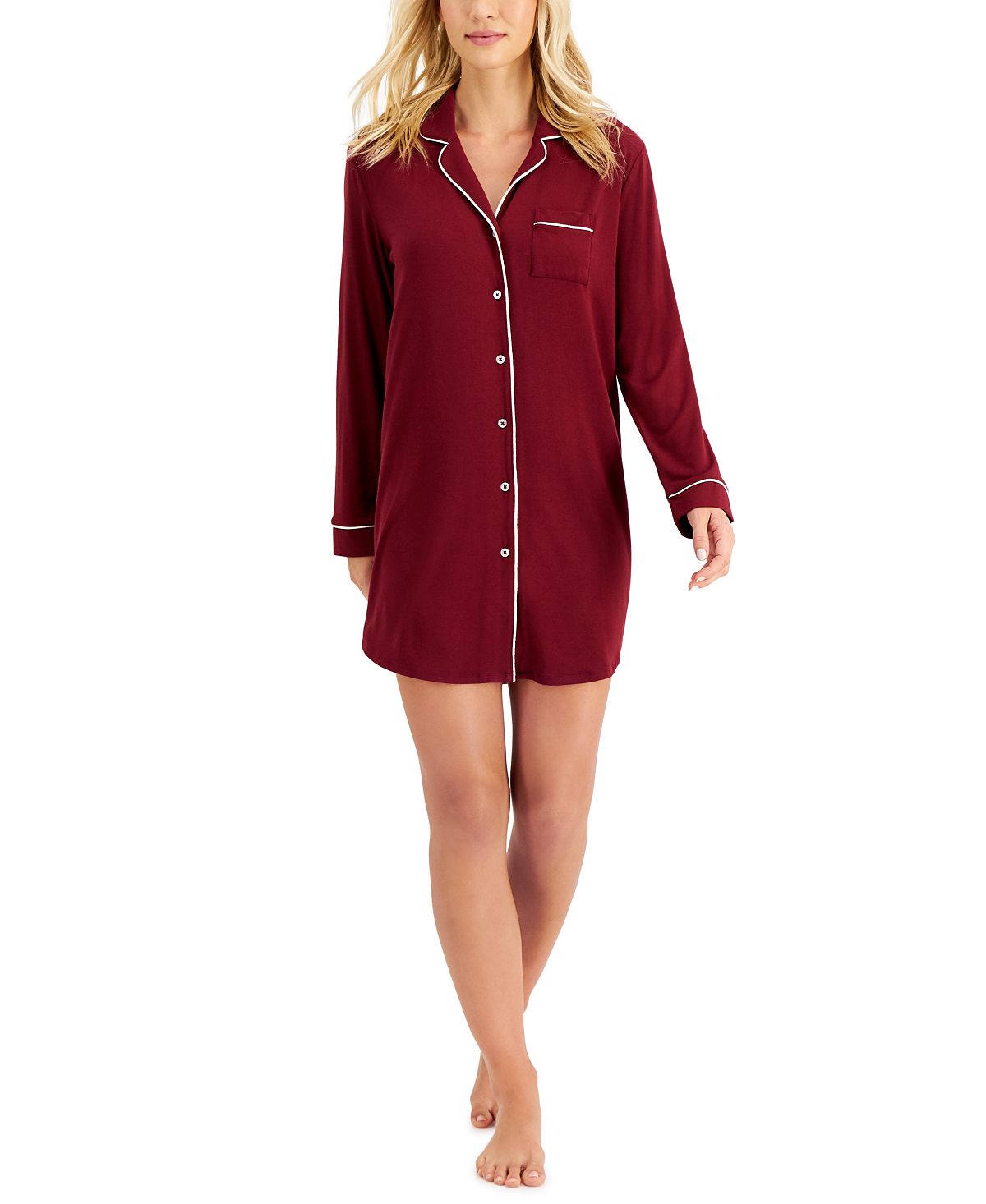 Alfani Super-soft Modal Basic Sleep Shirt Garnet Stone