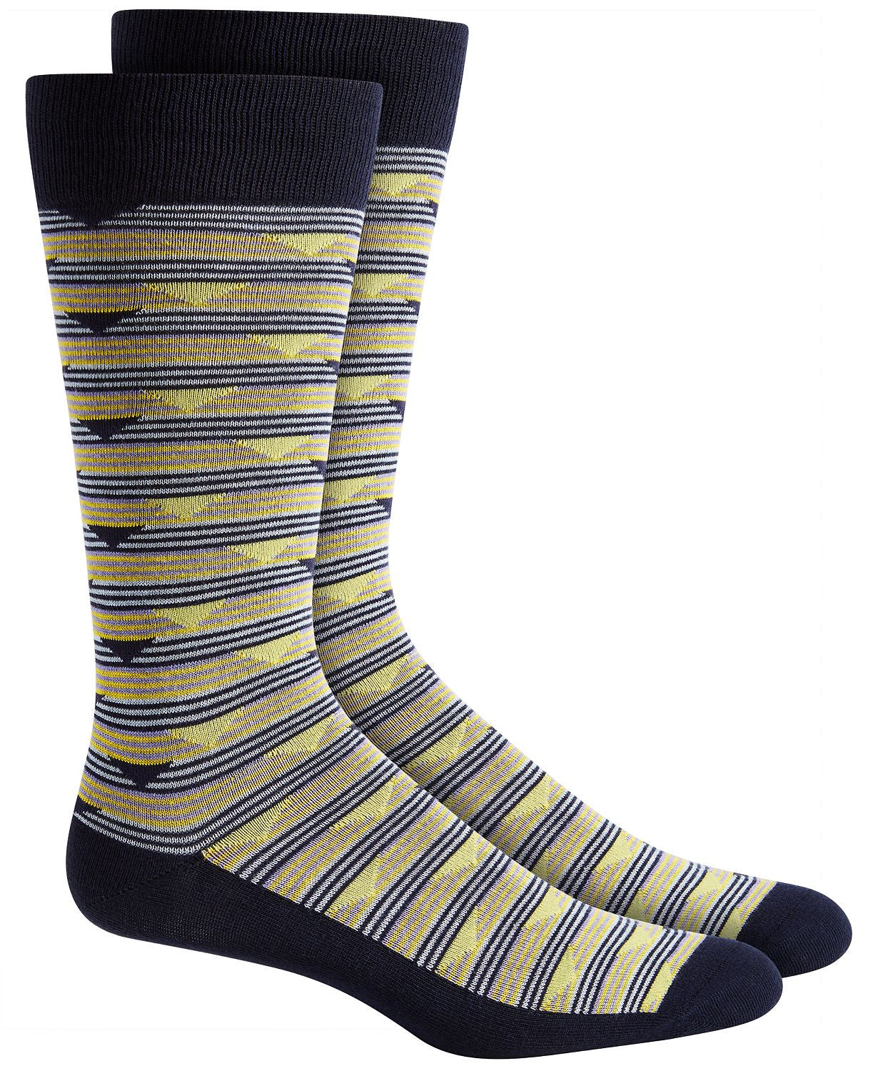 Alfani Triangle Stripe Socks Navy Yellow