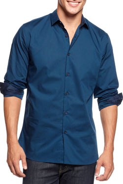 Alfani Twilight Teal Arem Checked Big/Tall Button Front Shirt thumbnail 1