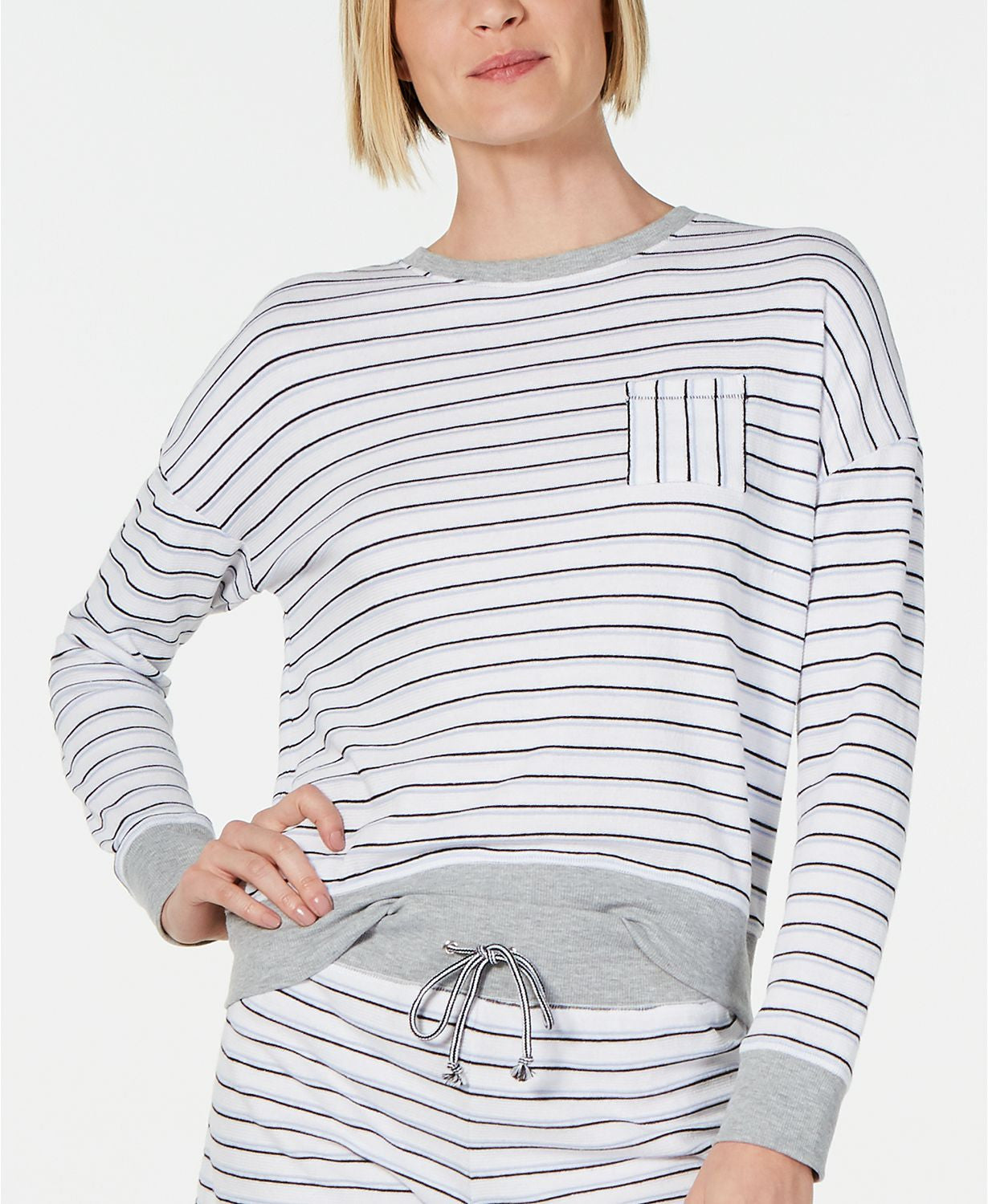 Alfani Ultra Soft Crewneck Top in Varsity Stripe White