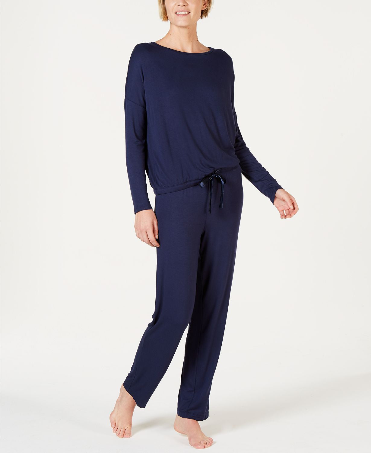 Alfani Ultra Soft Long Sleeve Top And Pant Set in Ink Blue
