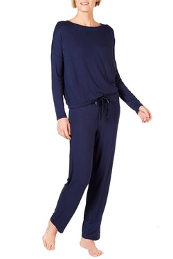 Alfani Ultra Soft Long Sleeve Top And Pant Set in Ink Blue thumbnail 1