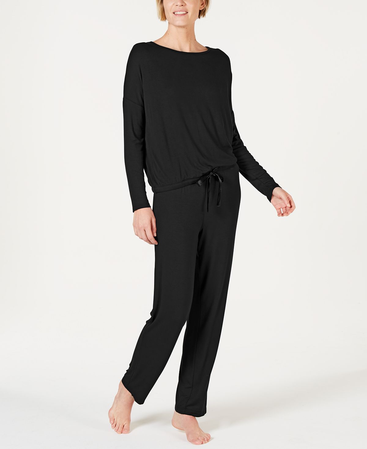 Alfani Ultra Soft Long-sleeve Top And Pant Set Classic Black