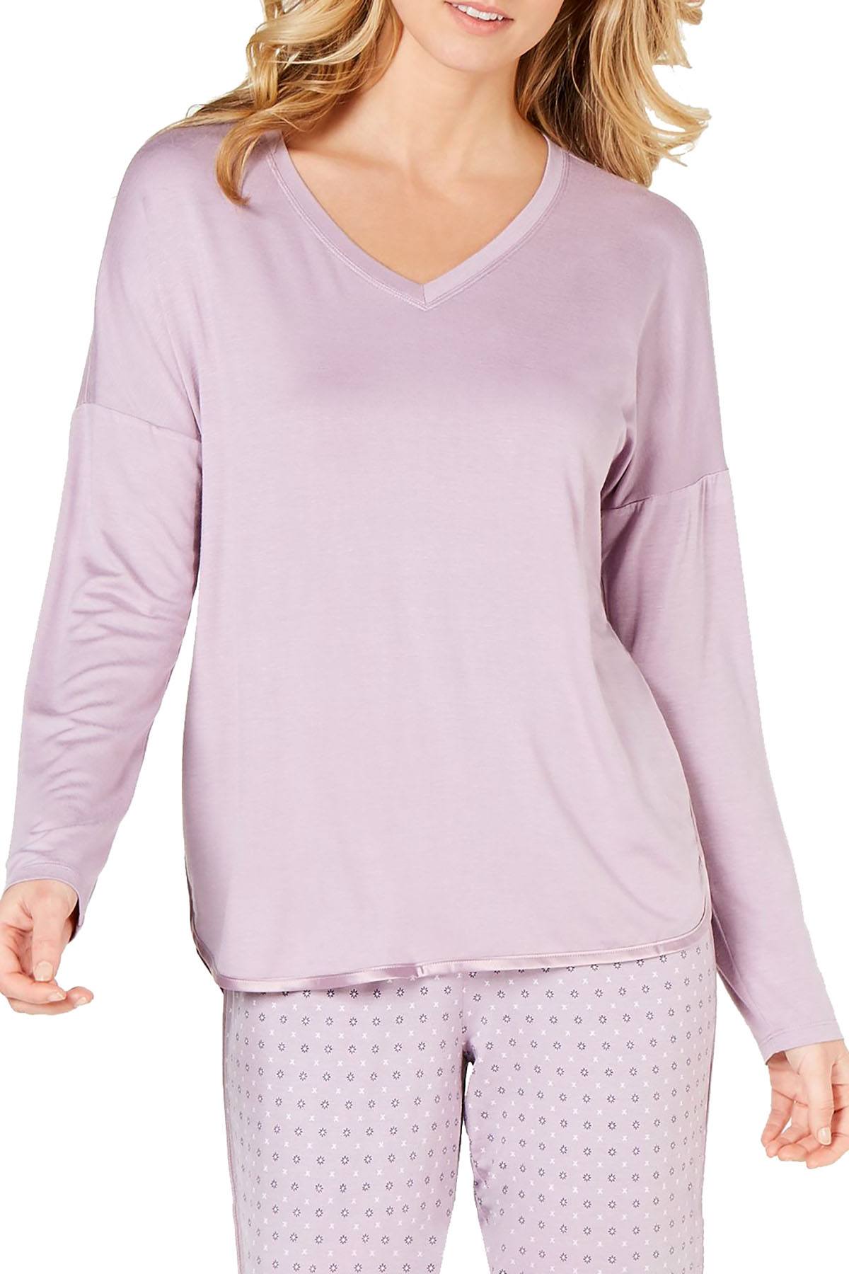 Alfani Ultra Soft Satin Trim Drop Shoulder Top in Lavender Glow