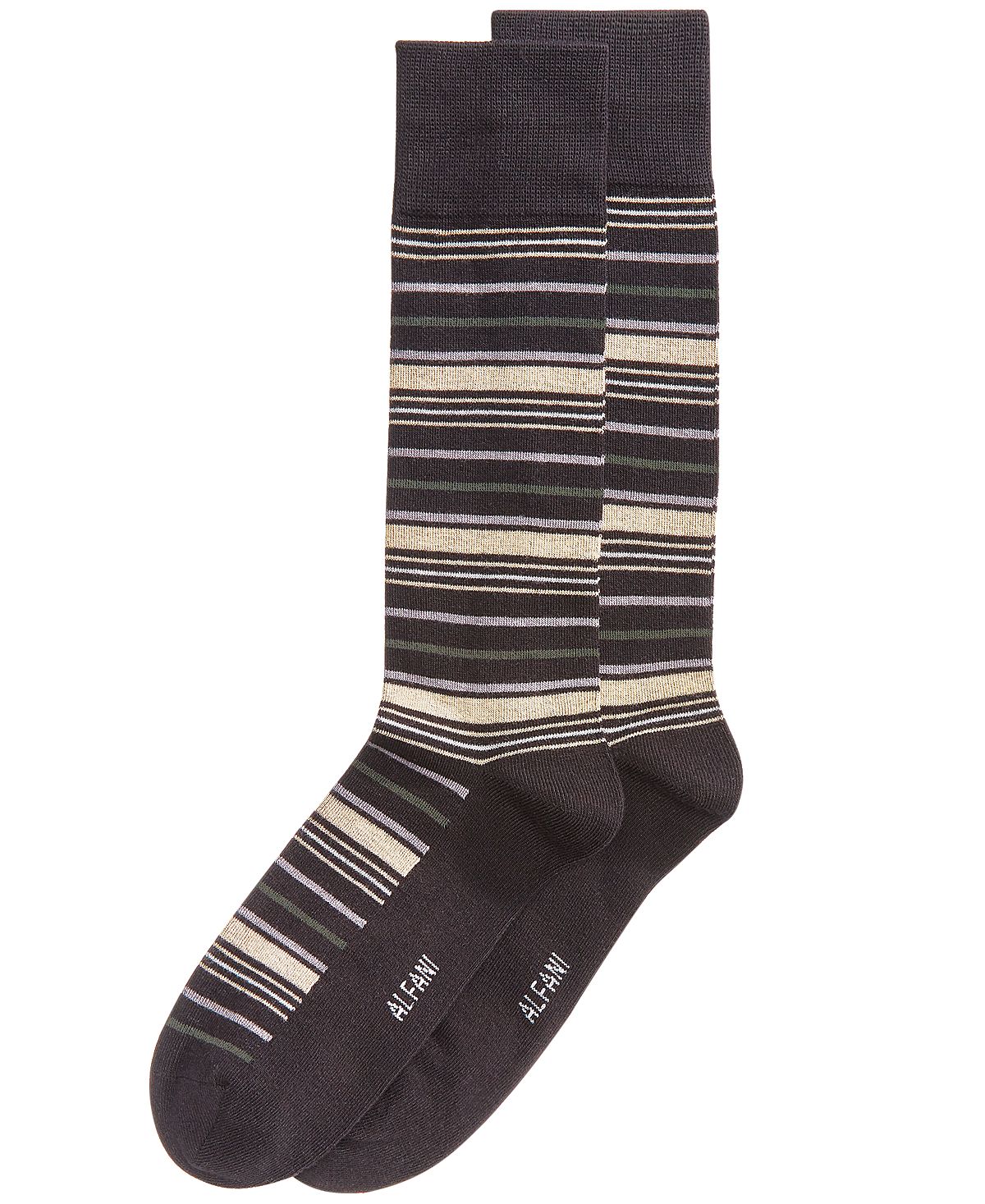 Alfani Variegated Stripe Dress Socks Tan Black