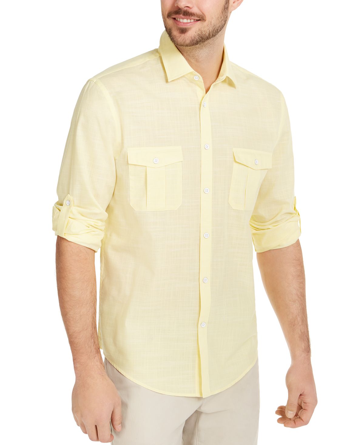 Alfani Warren Long Sleeve Shirt Yellow Petal