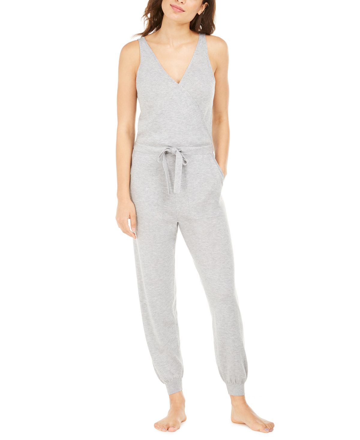 Alfani Wo 1-pc. Pajama Jumpsuit Hy Hthr Grey