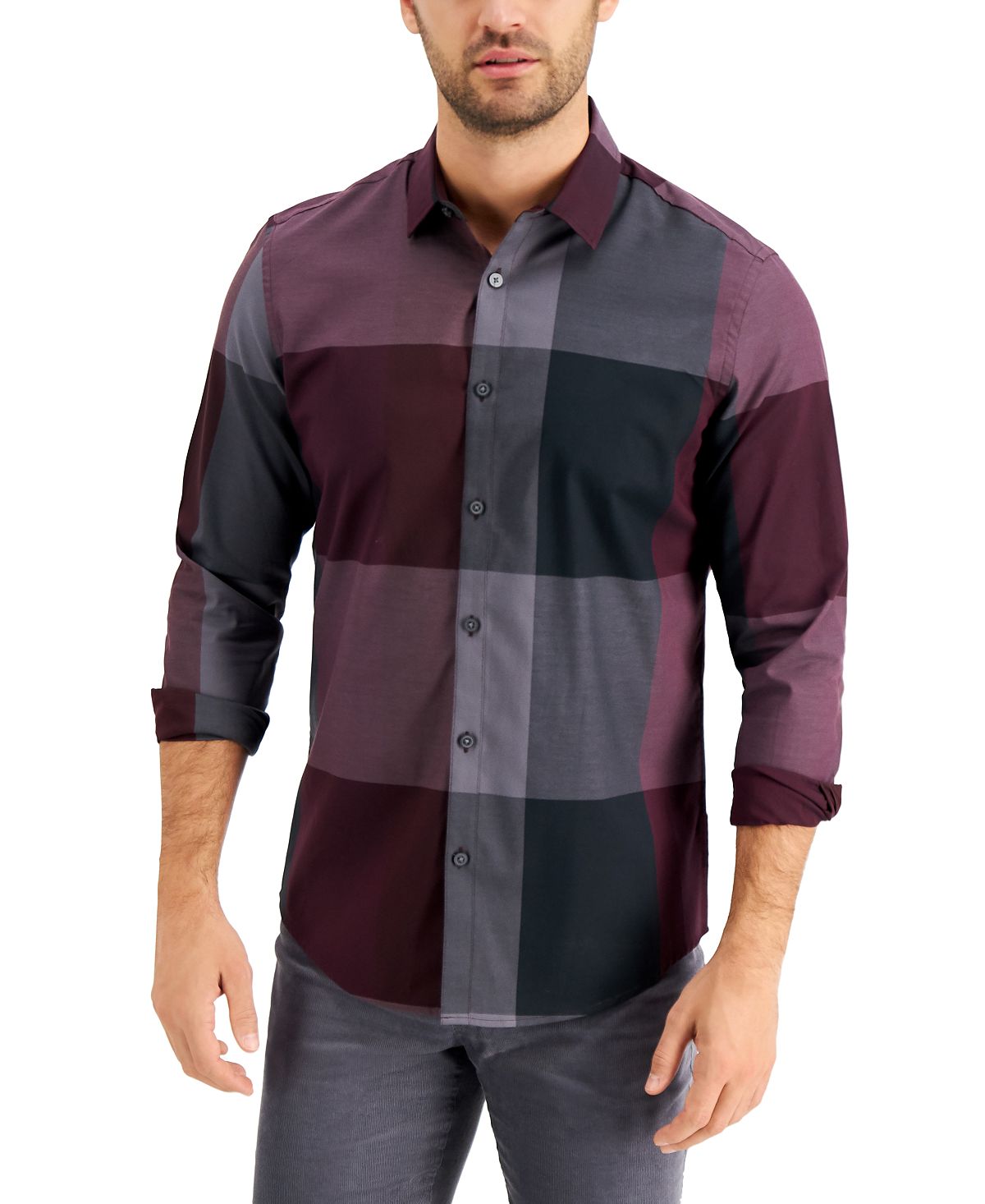 Alfani Woven Plaid Shirt Port