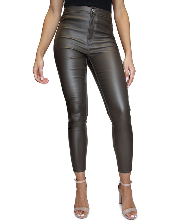 Almost Famous Juniors' Coated High-rise Skinny Jeans Olive