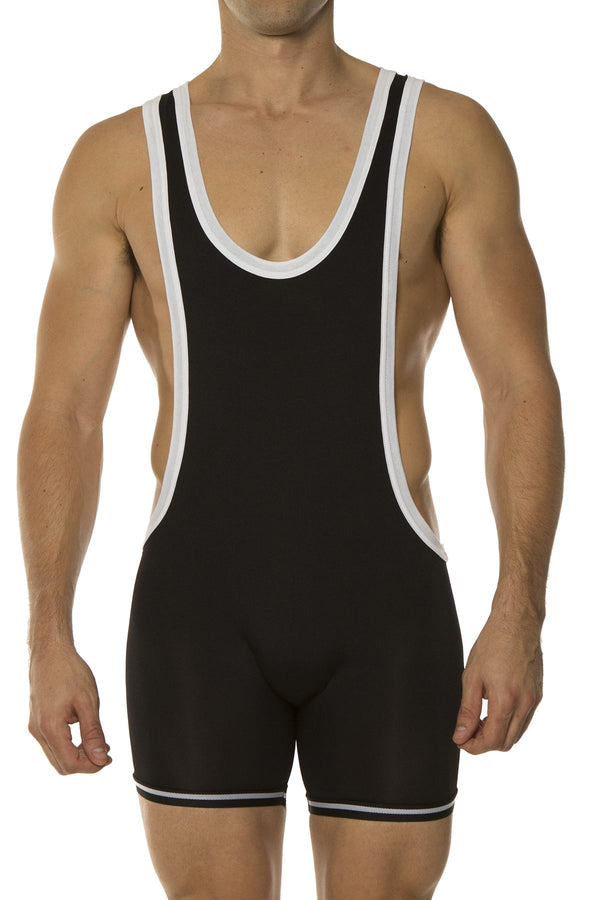 American Jock Black Zephyr Mesh Wrestling Singlet
