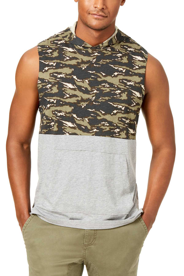 American Rag Black Shadow Camo Colorblocked Sleeveless Hoodie