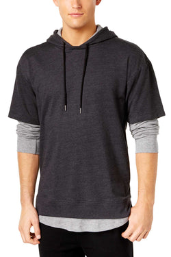 American Rag Deep Black Heather/Grey Layered Look Hoodie Shirt thumbnail 1