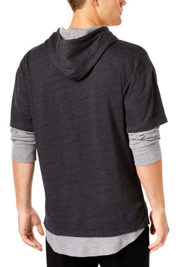 American Rag Deep Black Heather/Grey Layered Look Hoodie Shirt thumbnail 2