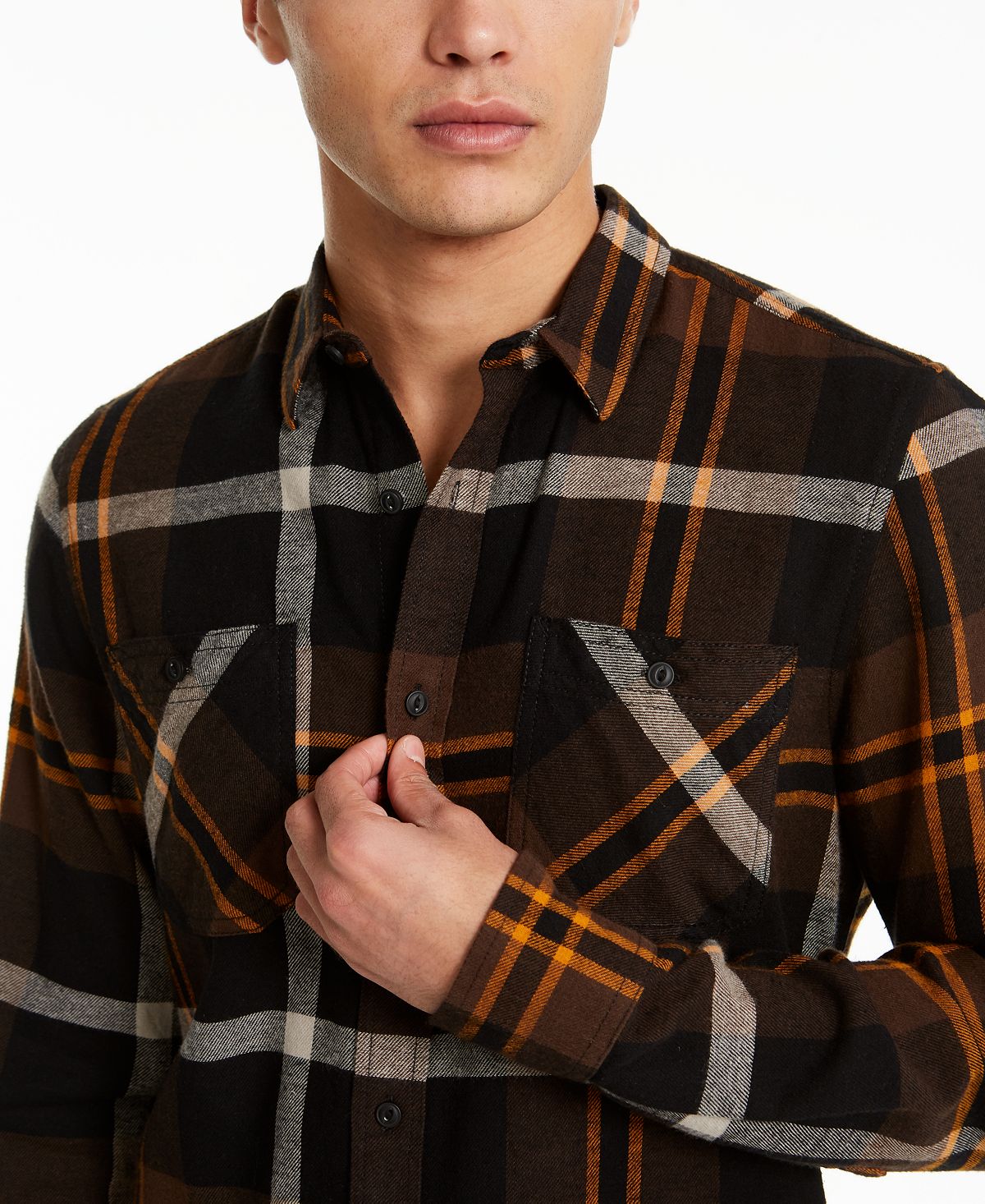 American Rag Drew Plaid Flannel Shirt Deep Black