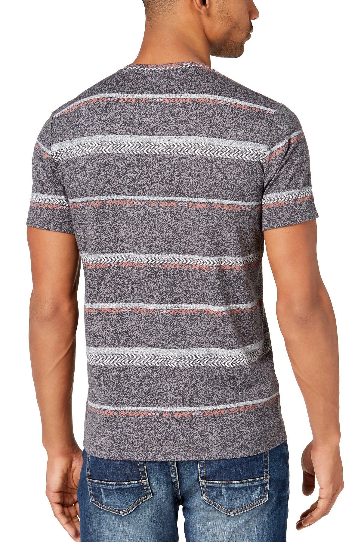 American Rag Grey-Skies Geo-Stripe Print T-Shirt