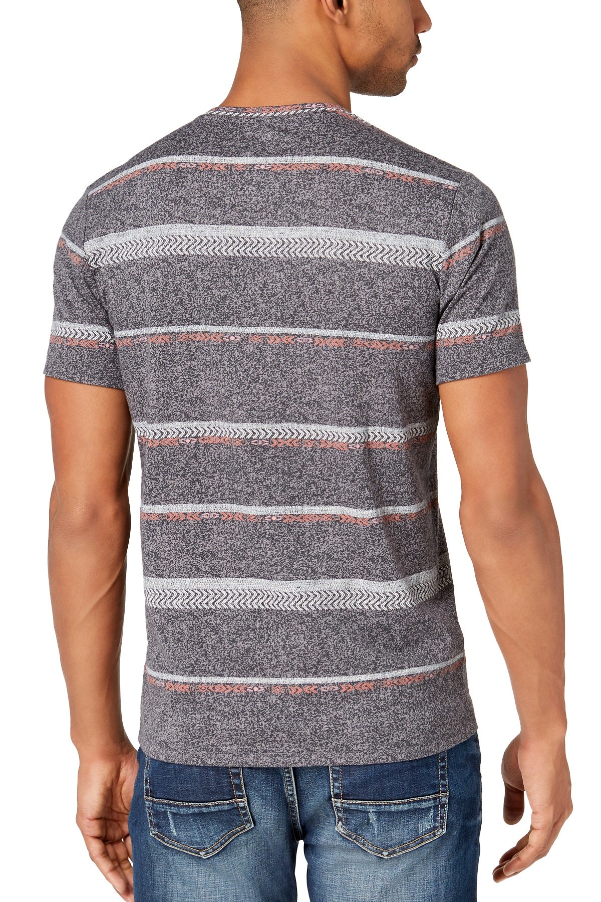 American Rag Grey-Skies Geo-Stripe Print T-Shirt