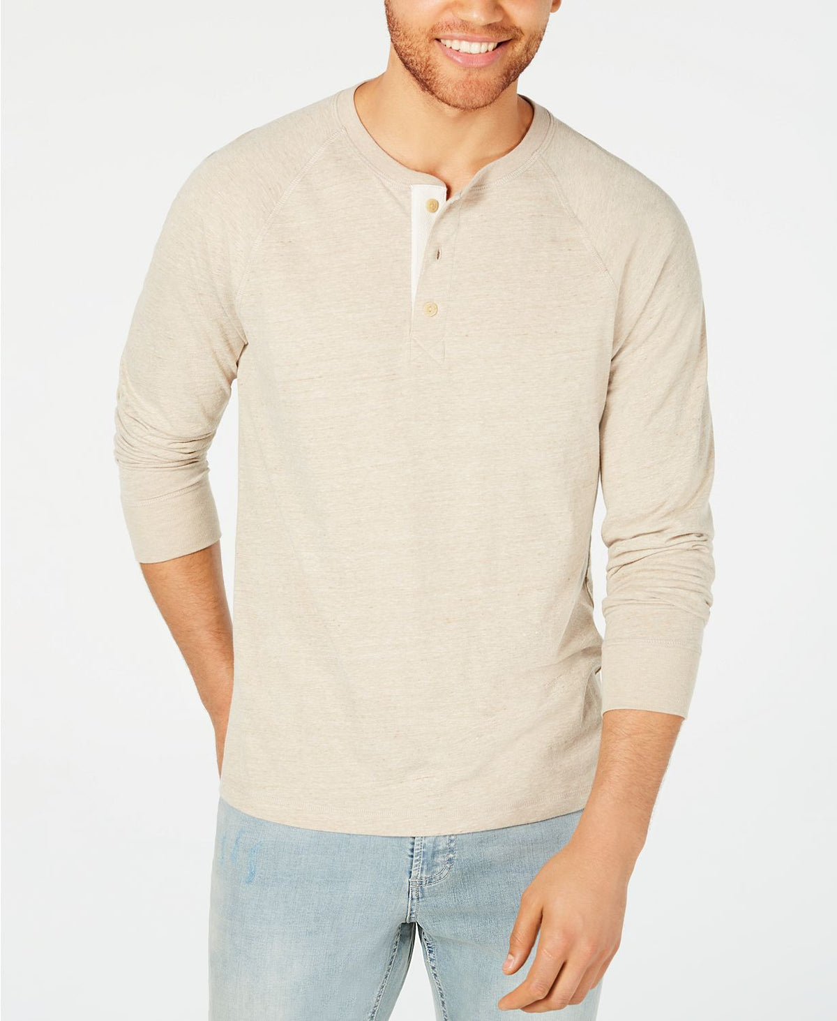 American Rag Heathered Long-sleeve Henley Dune