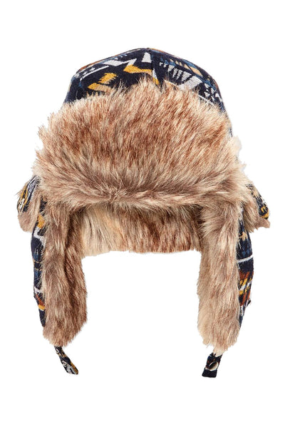 American Rag Navy Faux-Fur Aztec-Print Trapper Hat