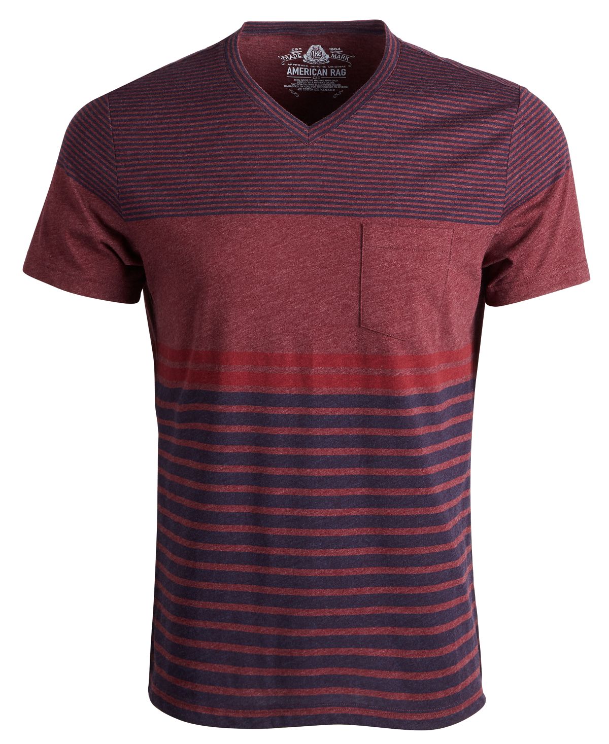 American Rag Striped V-neck T-shirt Dark Scarlet