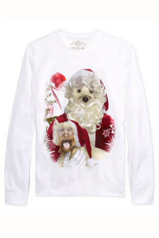 American Rag White Santa/Dog Face-Swap Sweatshirt