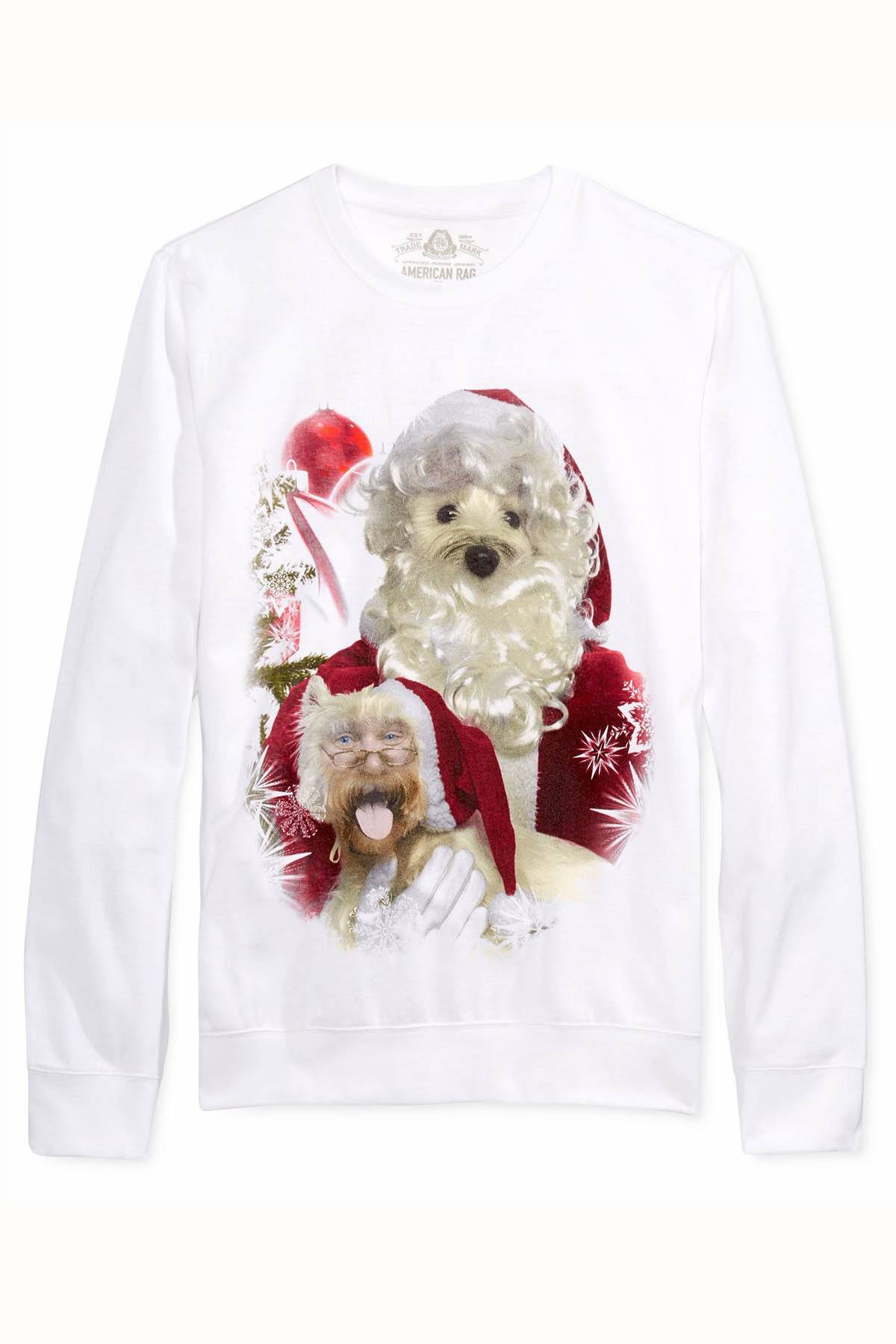 American Rag White Santa/Dog Face-Swap Sweatshirt