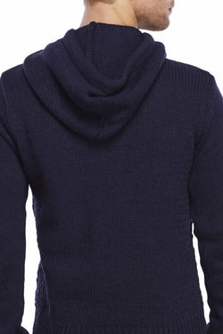 American Stitch Navy Draw String Knitted Hoodie thumbnail 2
