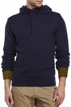 American Stitch Navy Draw String Knitted Hoodie thumbnail 1