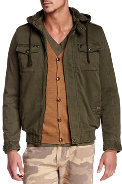 American Stitch Olive Mock-Neck Hooded Jacket thumbnail 1