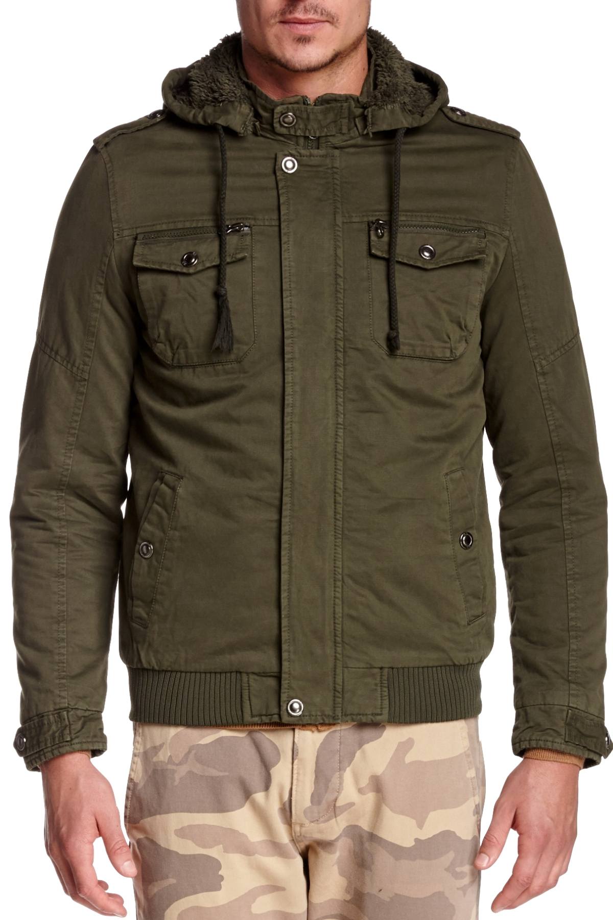 American Stitch Olive Mock-Neck Hooded Jacket
