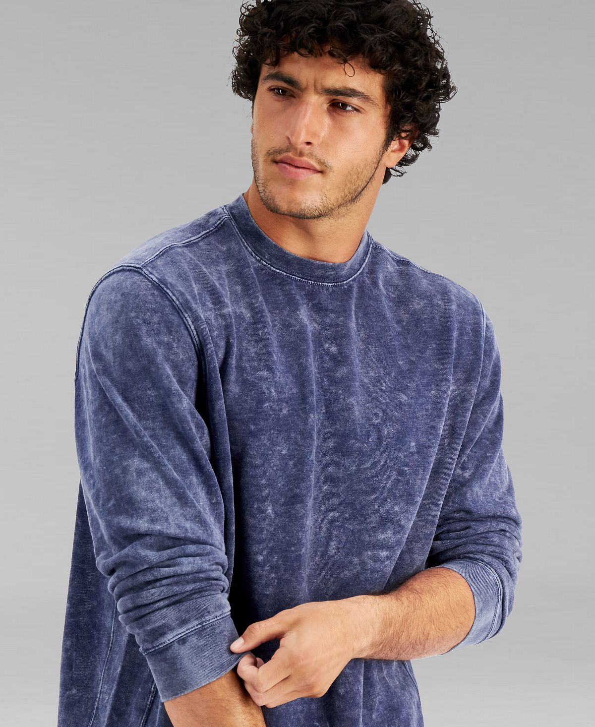 And Now This Acid Wash Fleece Crewneck Sweatshirt Bluedo