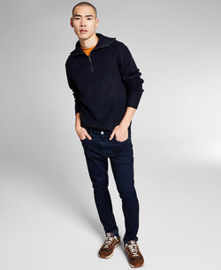 And Now This Chunky Ribbed-knit 1/4-zip Mock Neck Sweater Navy thumbnail 1