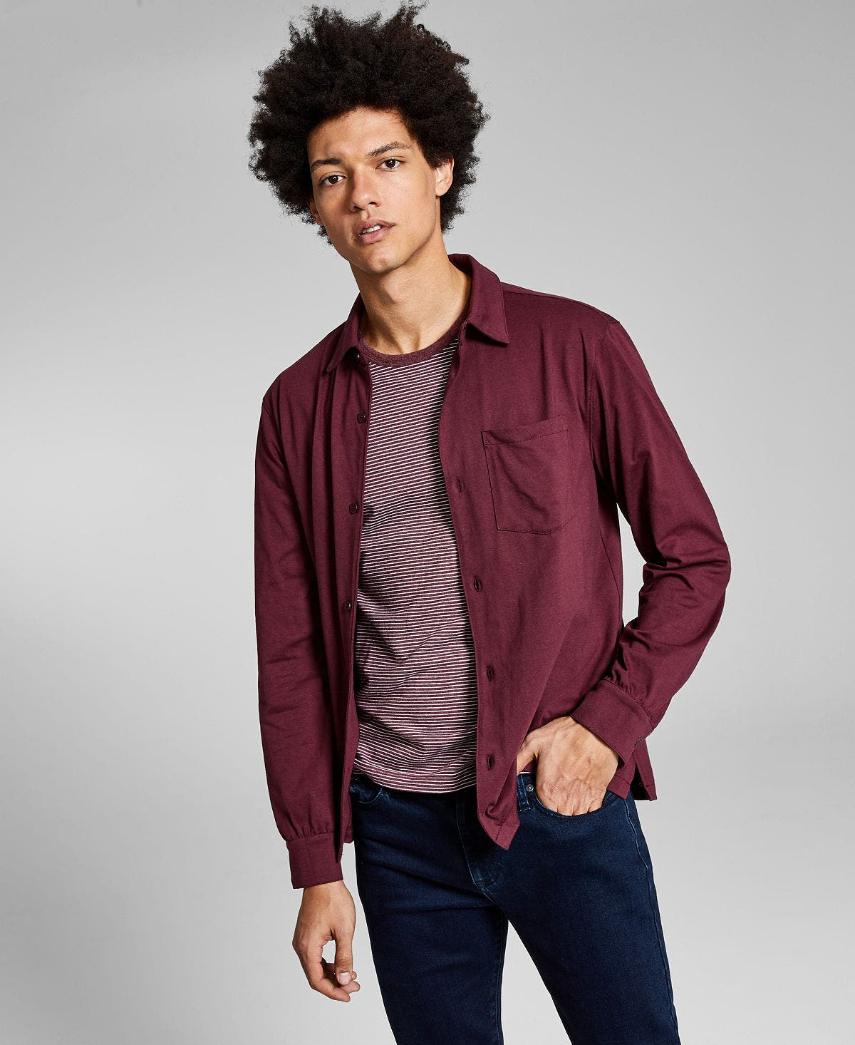 And Now This Regular-fit Solid Knit Shirt Plum