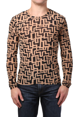 Andres Velasco Black/Tan Sheer Mesh Abstract Tee thumbnail 1