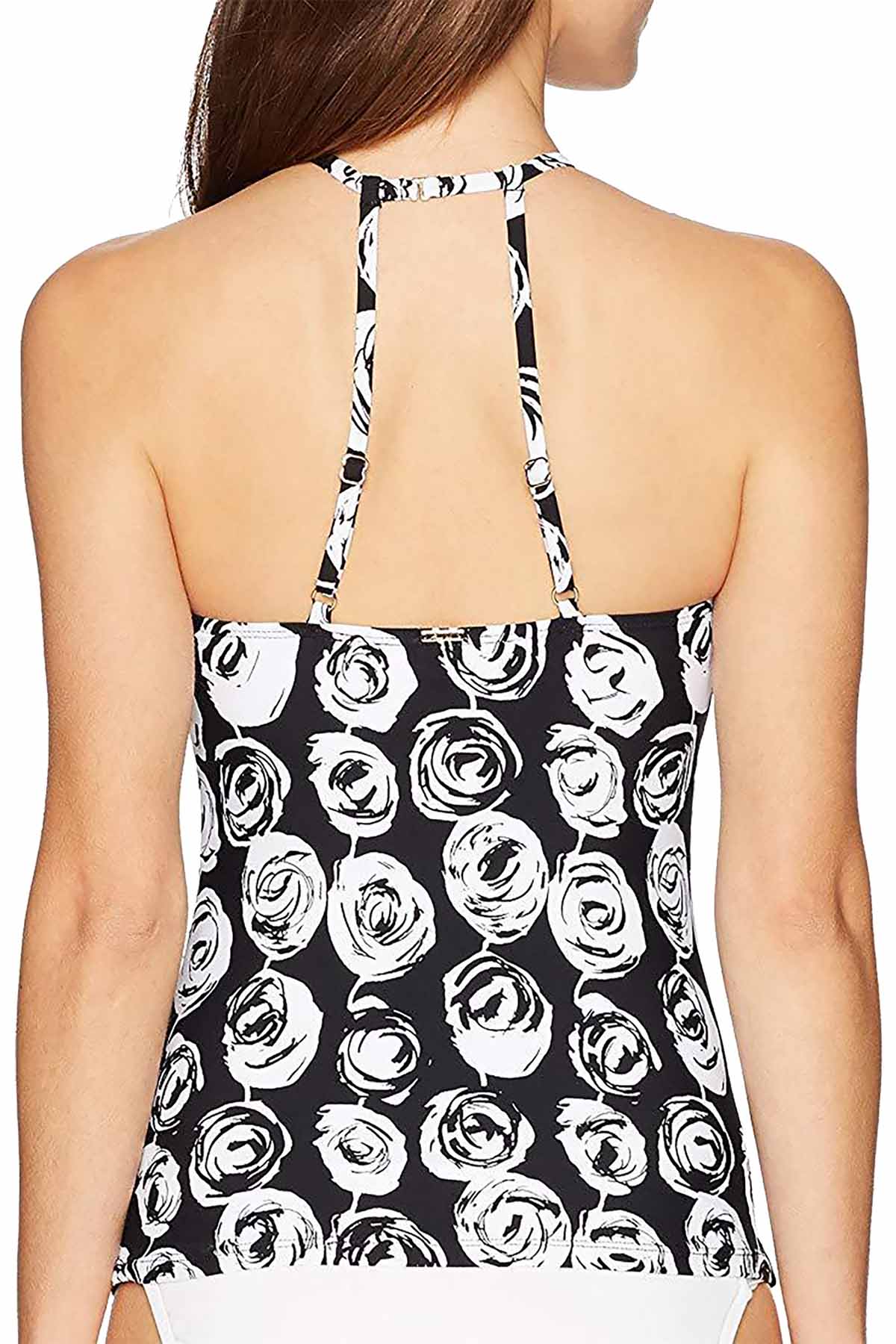 Anne Cole Make a Sash Printed High Neck Tankini Top in Black/White